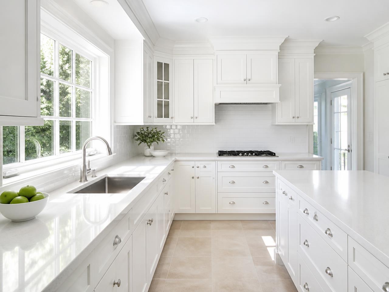 Sparkling clean kitchen counters and sink after a deep cleaning